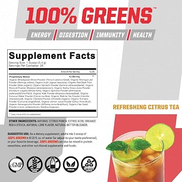 Undefined Nutrition 100% Greens Powder by Brian Shaw (28 Servings) All- in-One Greens Formula for Men & Women Contains Probiotics, Prebiotics & Adaptogens - Easy to Drink Daily Nutrition