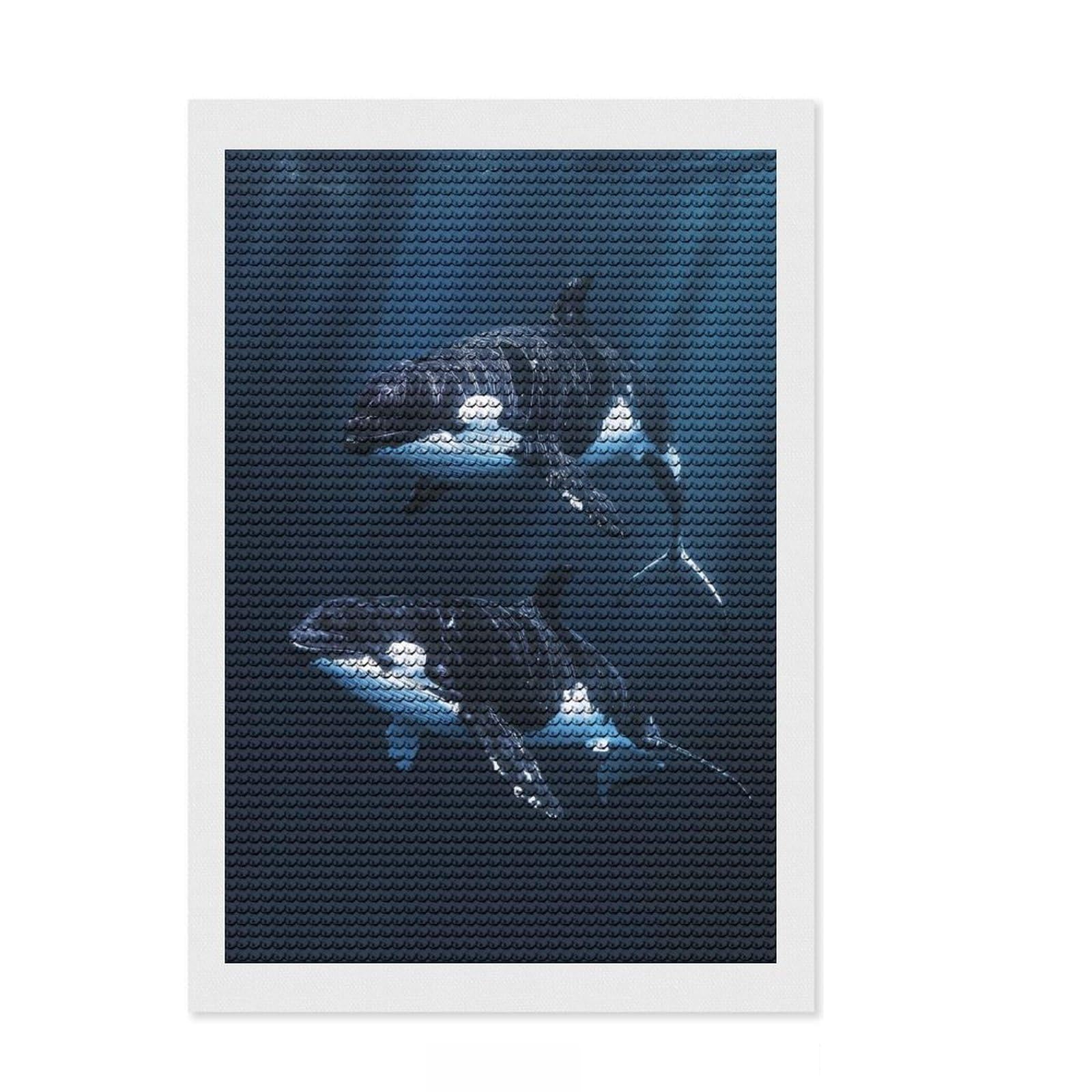 Junmoney Two Orcas Swimming Diamond Style Art Kit 8"x12", Winter Craft, Gift Idea, Farmhouse Decor, Thoughtful Present, Office Decor