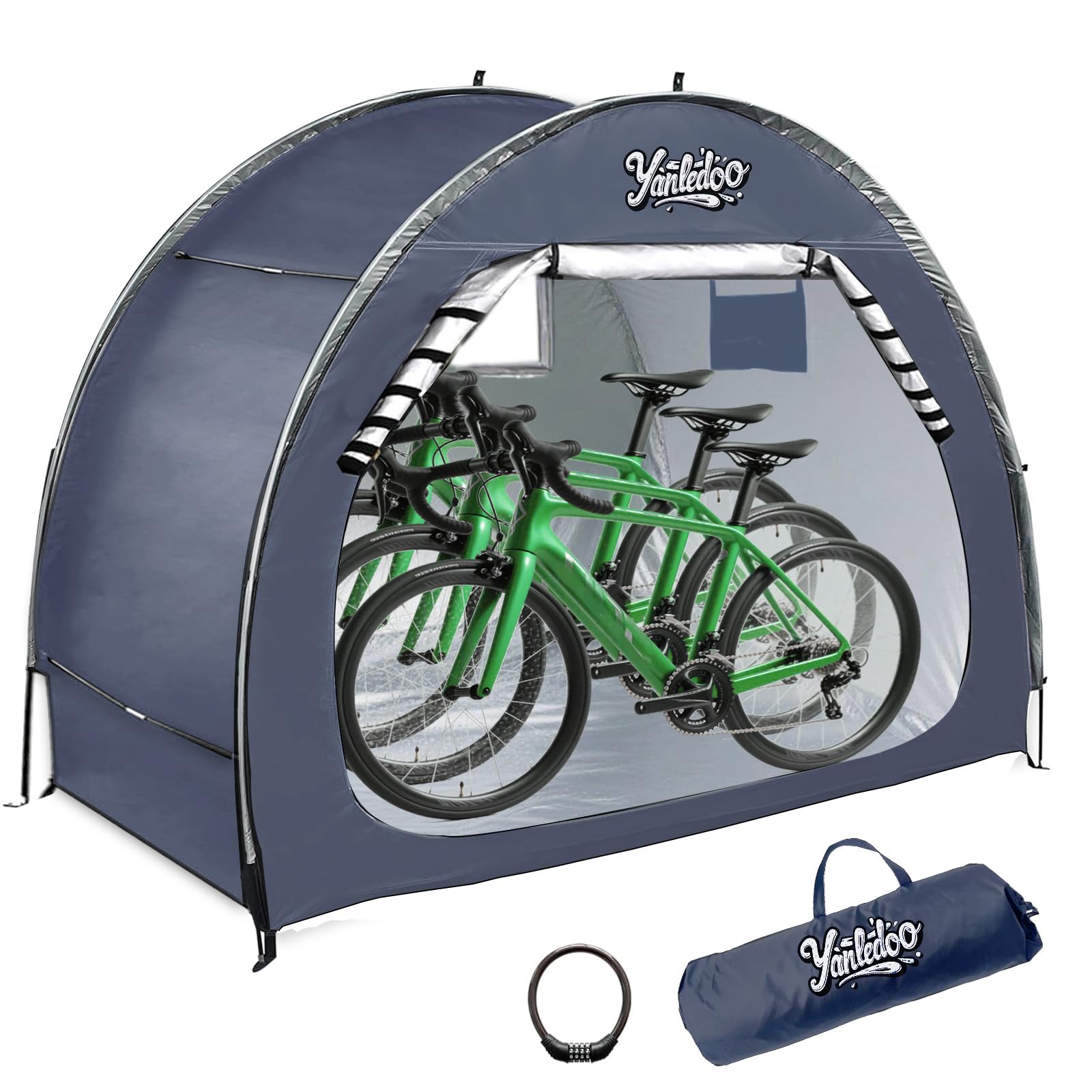 Yanledoo Bike Shed, Waterproof Bicycle Shelter, Outdoor Portable Bike Storage Shed Tent with 210D Oxford Fabric, Bicycle Cover Fits 2-3 Bikes (Blue)
