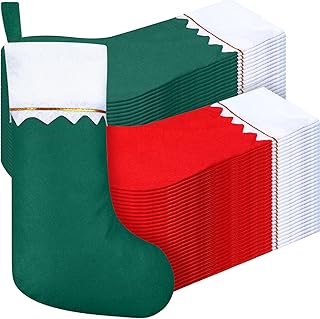 60 Pcs Felt Christmas Stockings 15 Inch Party Favors Stockings Xmas Decoration Stockings Rustic Christmas Santa Stockings for Christmas Holidays Anniversaries Home Bedroom (White Trim, Red Green)
