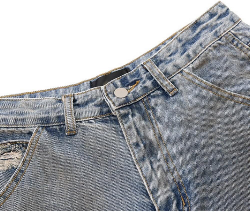 Men's Ripped Denim Shorts Baggy Acid Wash Shorts Vintage Distressed Streetwear Casual Jorts