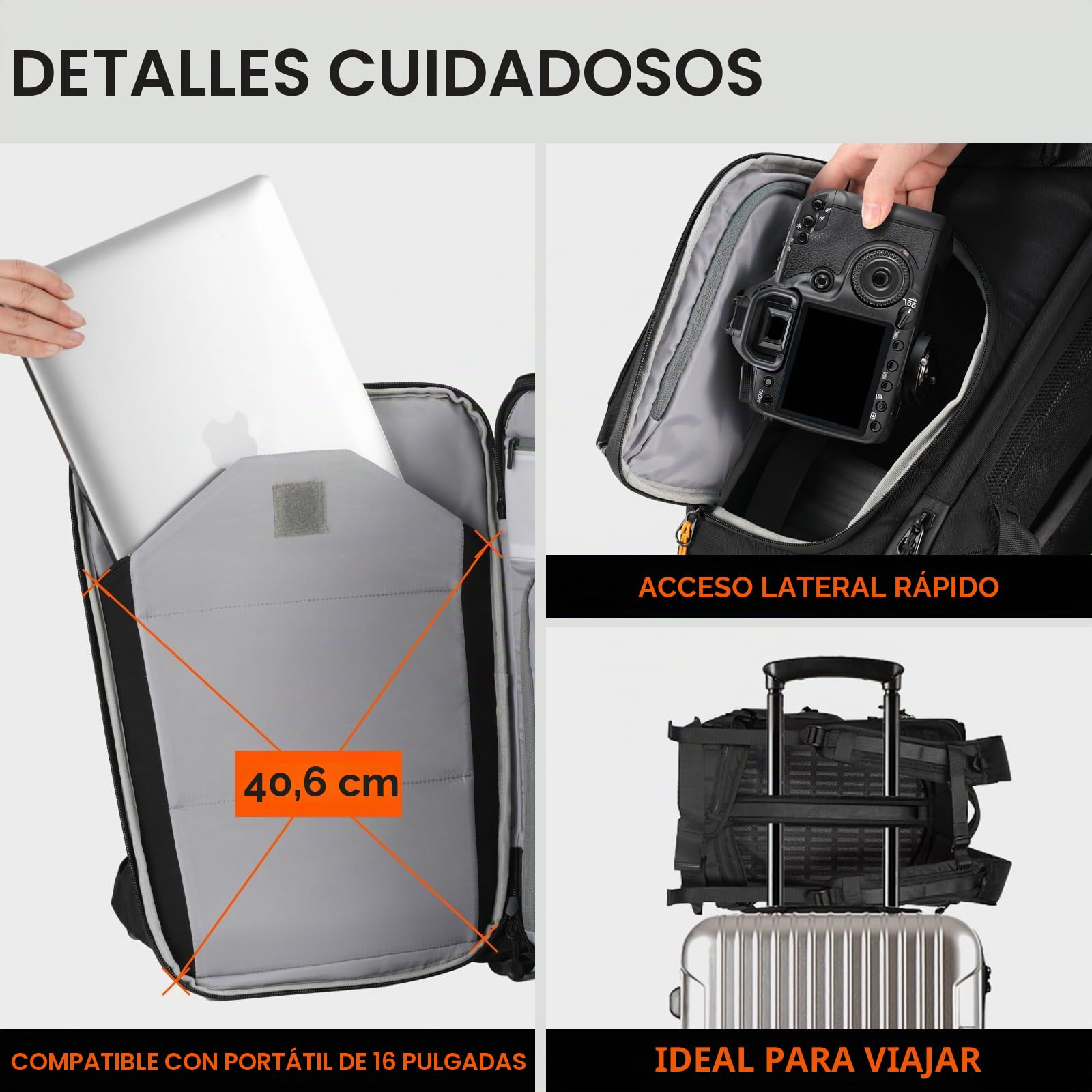 TARION Mochila Fotográfica Grande Profesional - Compartimento Portátil 16'' + Acceso Lateral/Trasero Rápido con Cubierta Impermeable y Cinturón Desmontable - Para Cámaras DSLR Thorner