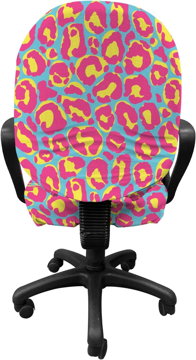 Ambesonne Leopard Office Chair Slipcover, Bold Blobs of Paint Stains Funky Print on a Cold Toned Background, Protective Stretch Decorative Fabric Cover, Standard Size, Mustard Pink