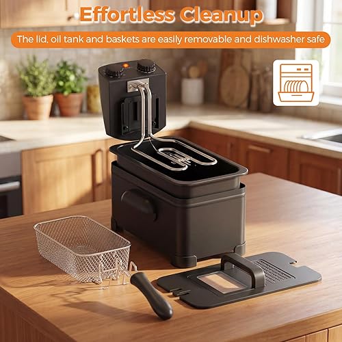 Miniatura 5 de ARLIME Freidora profunda de 1700 W con canasta, olla de encimera de 3 litros con canasta, temperatura ajustable y temporizador de 60 minutos,