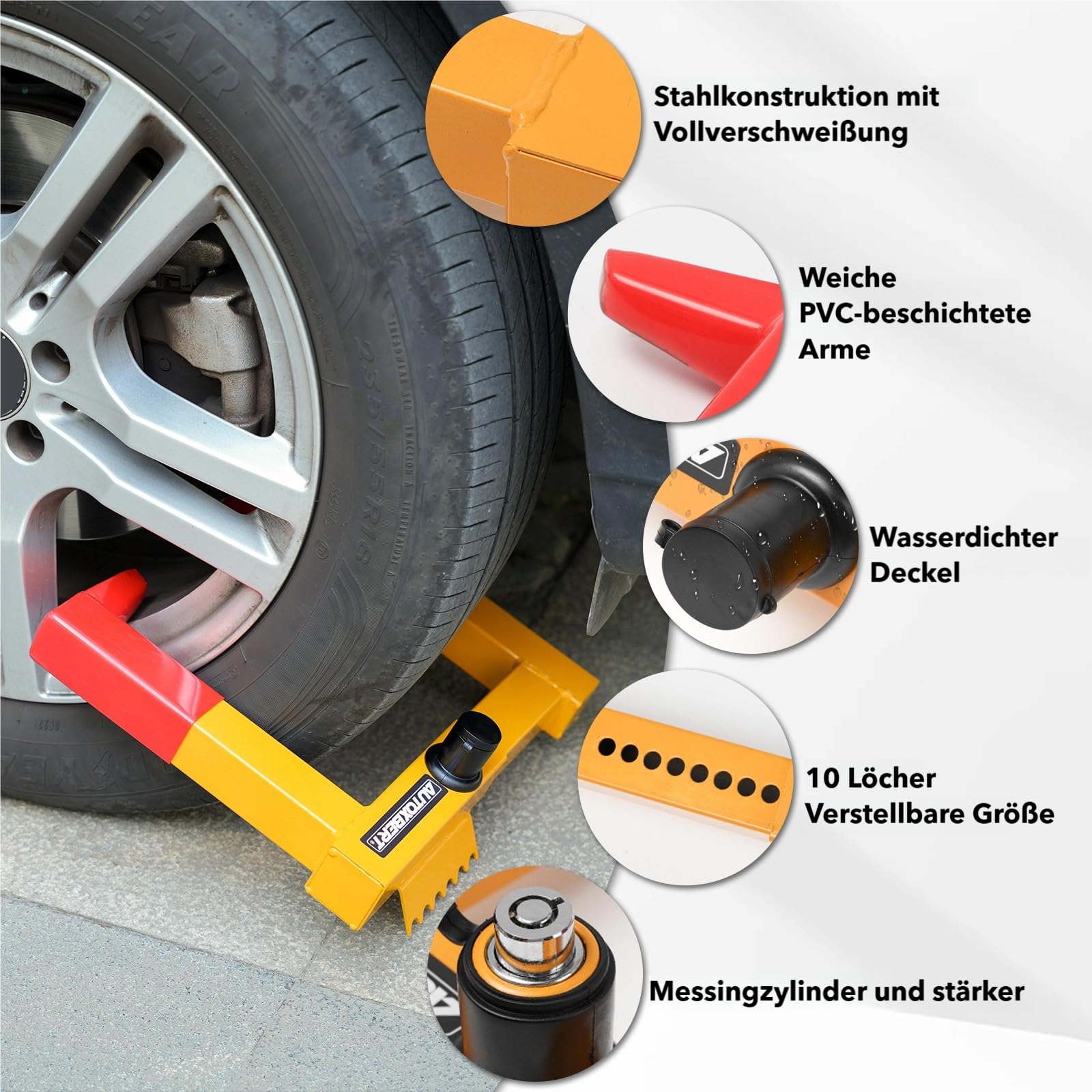 2 Radkrallen Parkkralle (Reifen von 7 bis 12 Zoll Breite) – Sägesichere Diebstahlsicherung für Auto, Wohnmobil, Anhänger & Motorrad mit PVC-Schutz + 4 Schlüssel