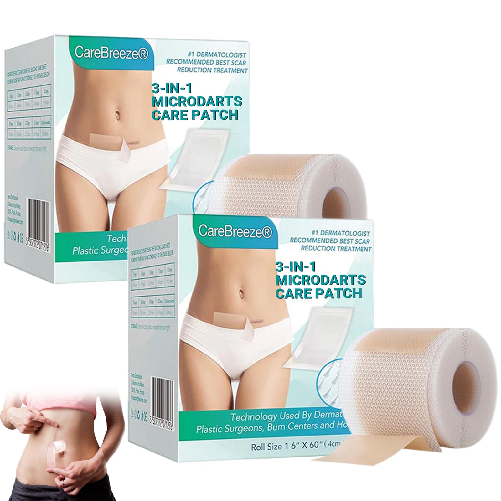 Lonqi Care Breeze 3 In 1 Microdarts Care Patch-(1.6"X 60" Roll-1.5M), 2026 New Professional Silicone Scar Sheets, CareBreeze Patches, Reusable