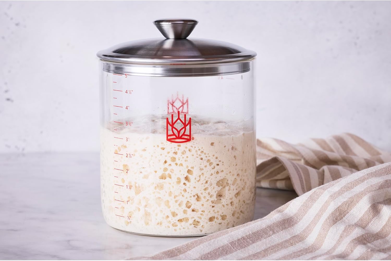 King Arthur Baking Company Glass Sourdough Crock with Lid, 1.5-Quart Capacity