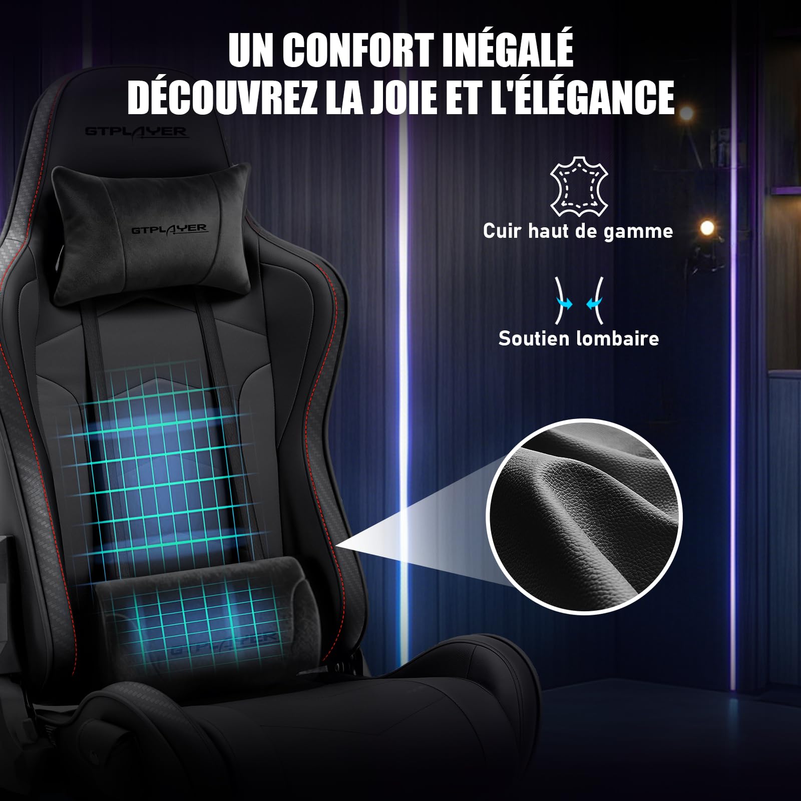GTPLAYER Simulateur de Conduite, Siège de Simulation avec haut-parleurs stéréo 3D, Support pour écran, Support de volant réglable, Support pour levier de vitesse et pédales, Noir