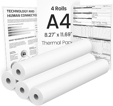 4 Rolls A4 Thermal Paper, Quick-Dry 8.27"x11.69" Size Thermal Printer Paper, Compatible with A285M A282M A281M M835 M834 M832 Portable Printer