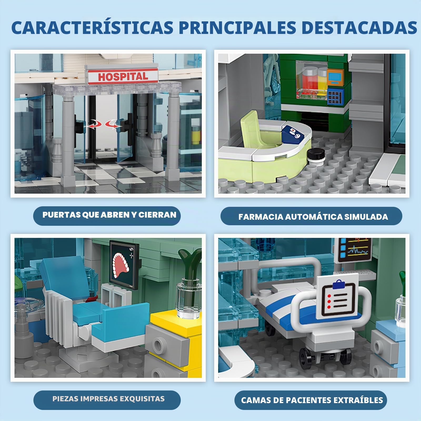 TOY PLAYER 1350 piezas City Hospital de juguete con iluminación LED compatible con Lego Modular de 3 pisos para adultos, idea de regalo para niños mayores de 10 años