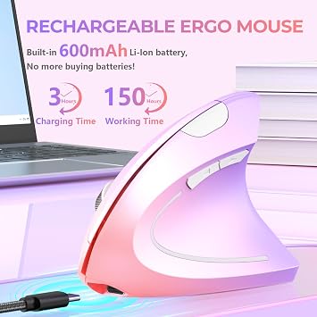 Lekvey USB-A Ergonomic Mouse + USB-C Ergonomic Mouse Pink Purple