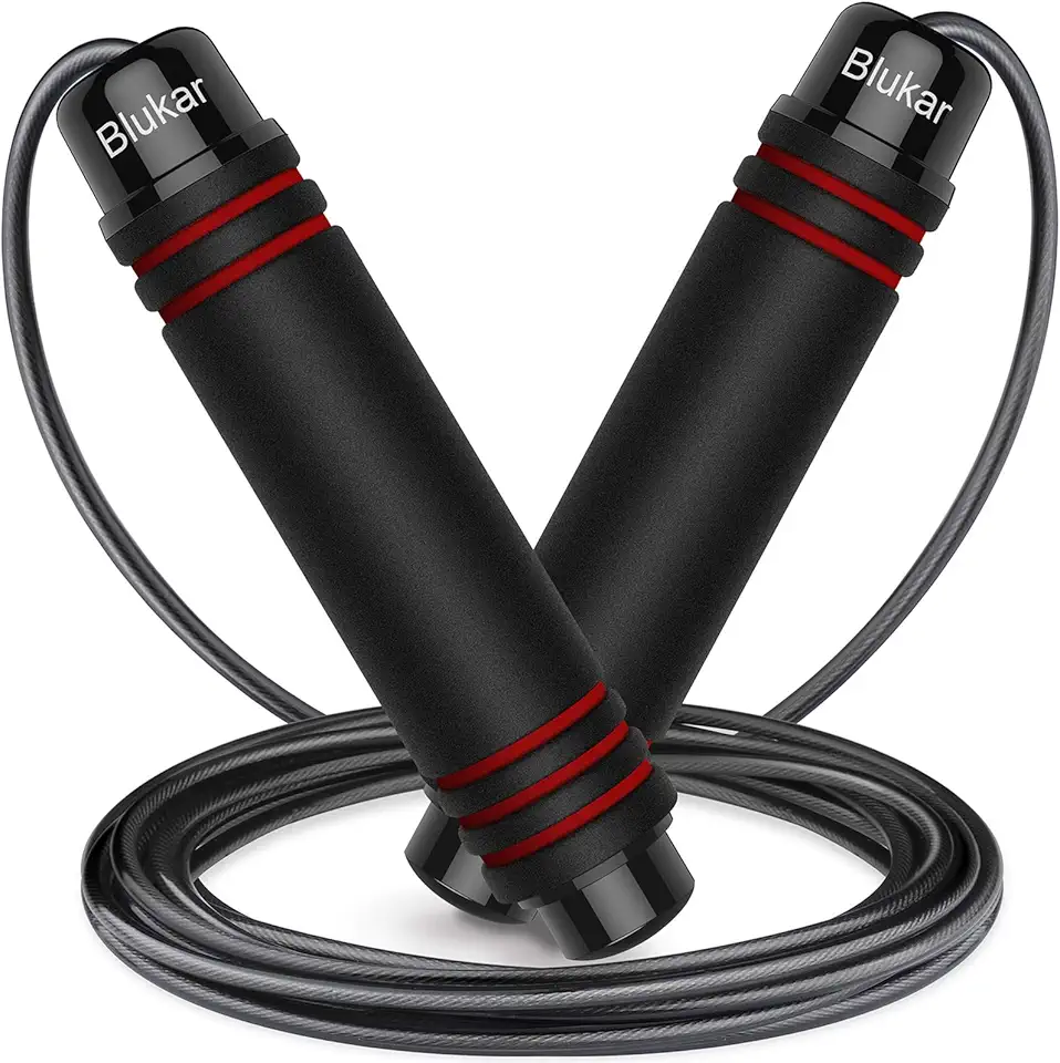 Blukar Corde à Sauter, Speed Jump Rope Réglable pour Hommes &amp; Femmes, Roulements à Billes en Acier, Poignées Antidérapantes en Mousse, Câble en Acier pour Fitness, Crossfit, Sport, Boxe, GYM