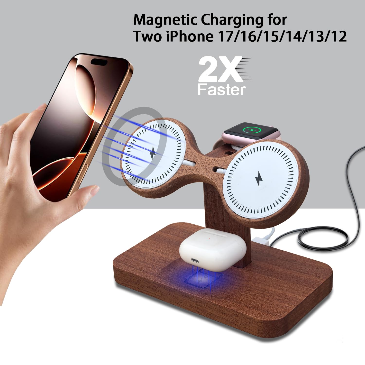 dual Phone Charging Station with iwatch Charger