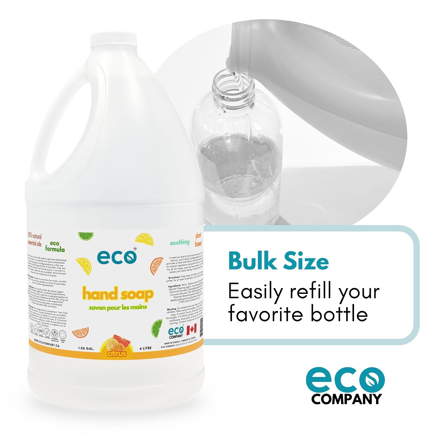 Eco Hand Soap, Citrus Scented, 1 Gallon, Pack of 4, Bulk Refill Size, Plant Based, Soothing, Moisturizing, Biodegradable, Suitable for All Skin Types, Scented with 100% Natural Essential Oils image 4
