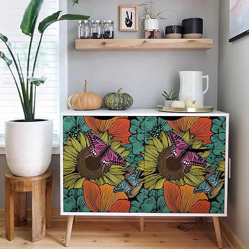 Miniatura 5 de Papel tapiz autoadhesivo de 18 x 236 pulgadas, pintura al óleo, girasol, colorido, para despegar y pegar, papel de contacto extraíble, papel de