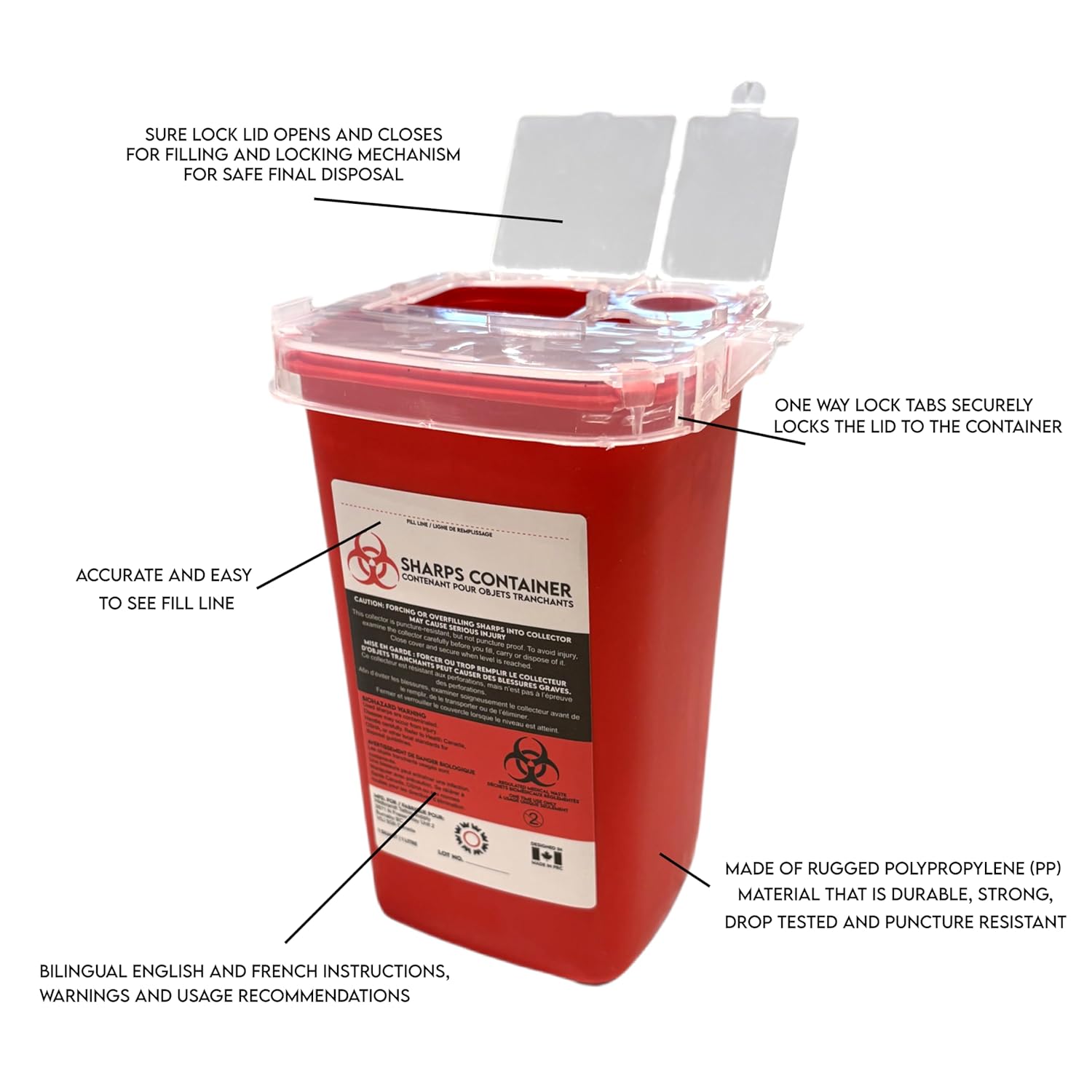 Sharps Container for Professional and Home Use - Sharp Container Needle Disposal Containers for Needles (1, 1.06 Quart/1 Liter)