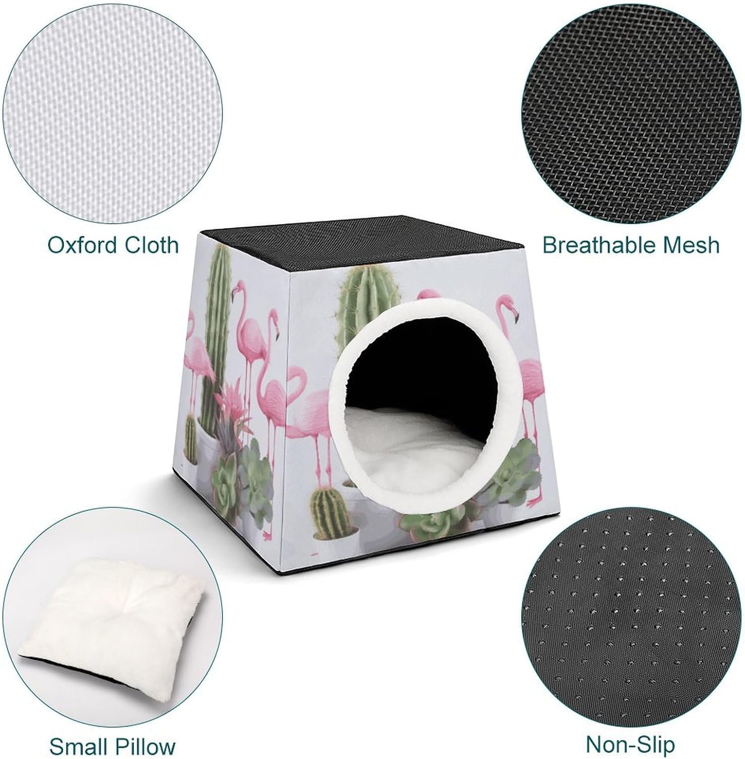 Pet Sleeping Nest Bed, Flamingo Succulent Plants Printed Dog House Cat Nest, Winter Pet House are Suitable for Most Cats, Dogs, and Other Small Pets