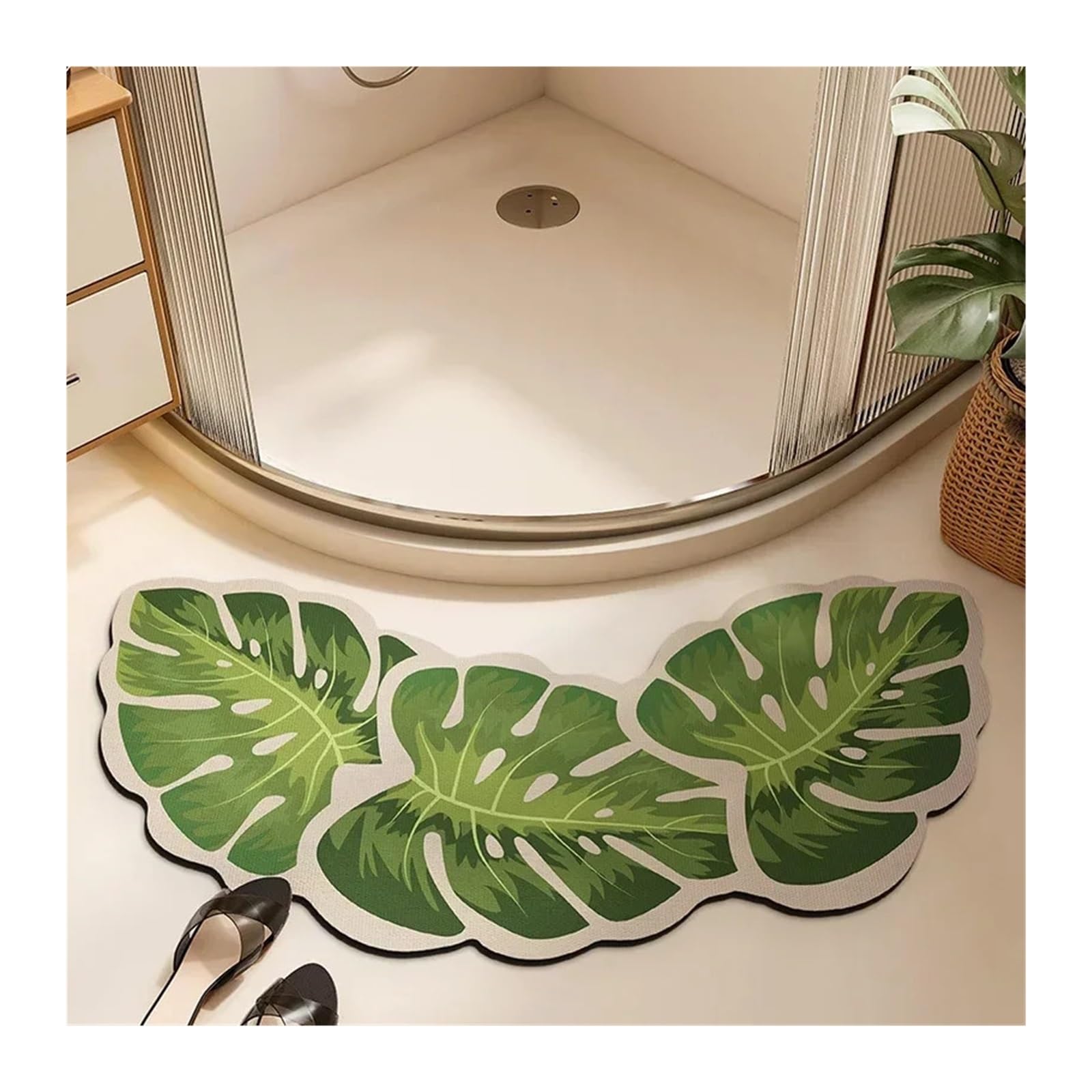 Curved Bath Mat Arc-shaped Diatomaceous Mud Floor Mat Wash Basin Banana Leaf Foot Mat Bathroom Quick Drying Foot Mat Shower Antiskid Mat