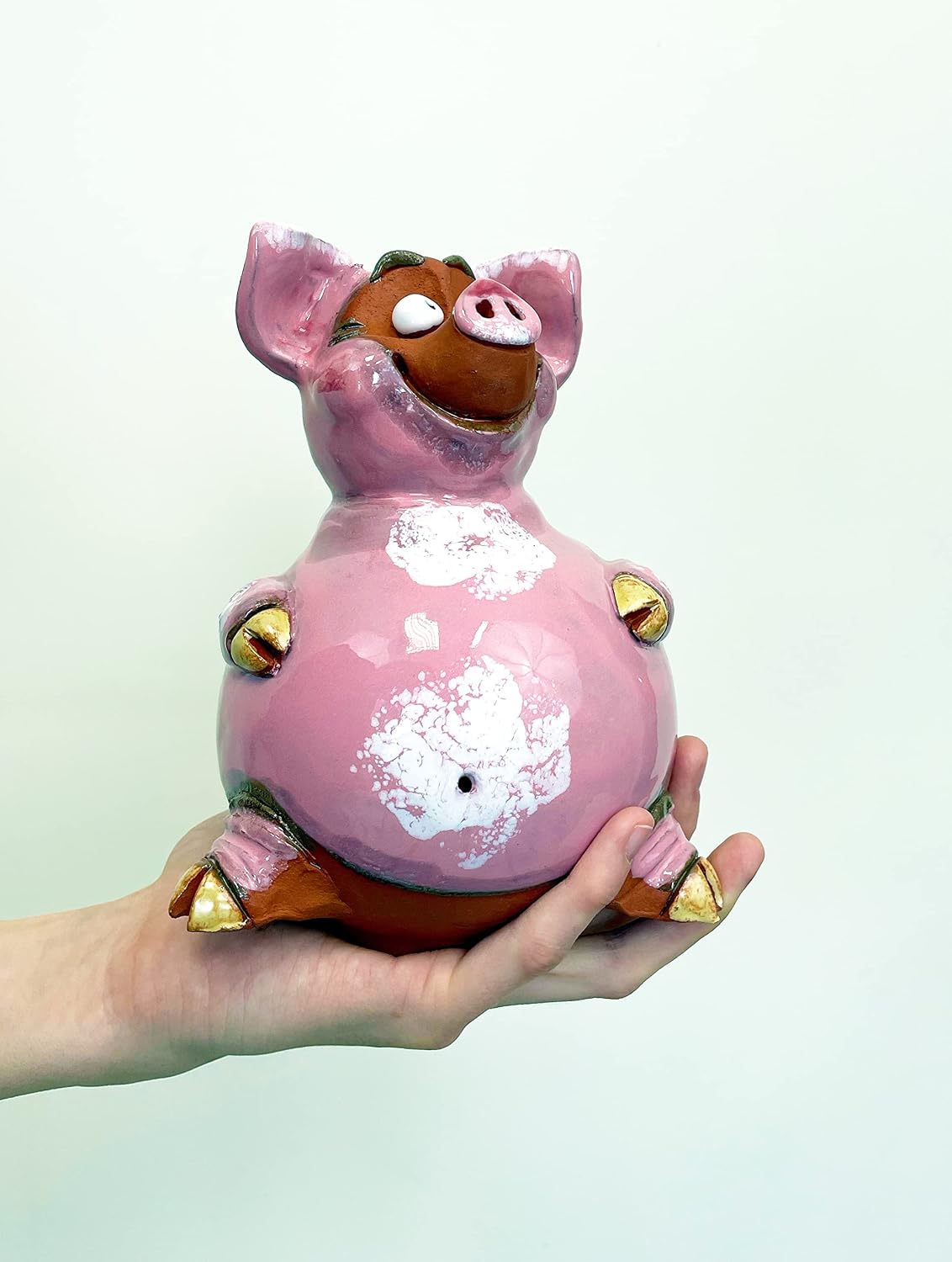 Ceramic Pig Garden Decor Garden Pig Garden Stake Frostproof Handmade Hand Painted Lawn Stake Funny Pig Ceramic Garden Ball
