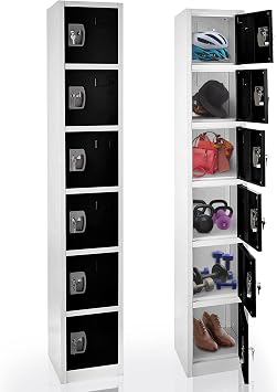 AdirOffice Large School Locker with 6 Doors 6 Hooks Storage Locker for Garage Storage - Office Storage Lockers 6 Door, Black