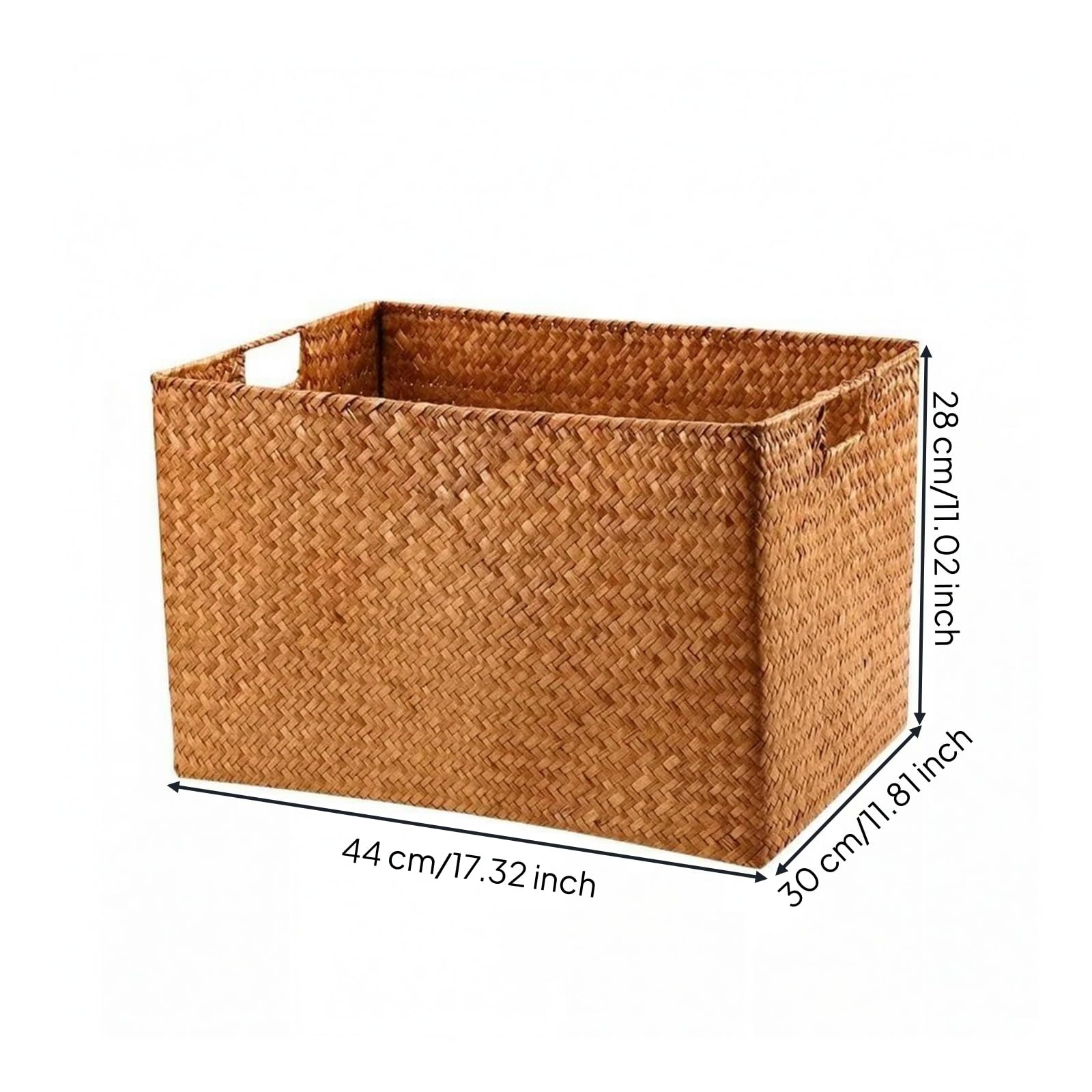 Kunststoffbox mit Grifföffnungen gewebte Struktur geflochtene Aufbewahrungsbox rechteckig Korbbox mit Deckel für Arbeitszimmer, Braun, 44x30x29 Cm