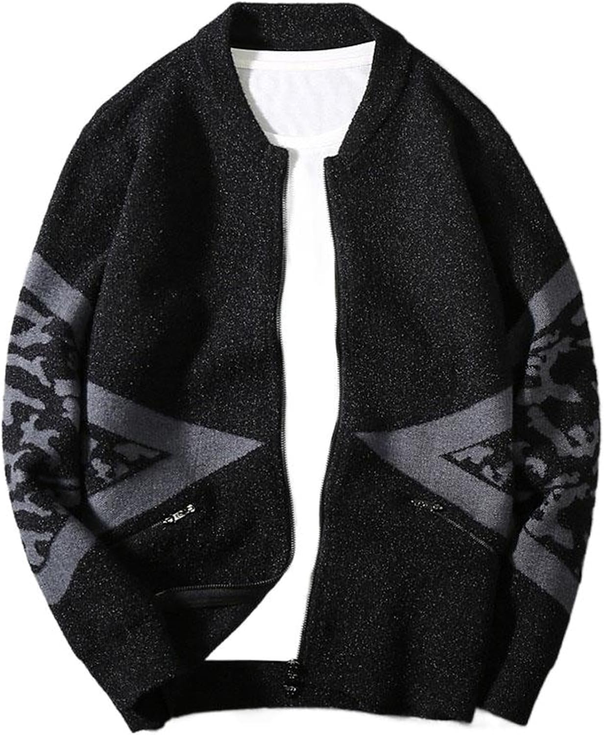 Men's Sweater Baseball Collar Heavy Knit Casual Jacket for Men