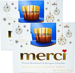 Merci Assorted Chocolate Holiday Boxes with Milk and Almond Flavored Chocolate Pieces, Set of 2, 8.8 Ounces Each