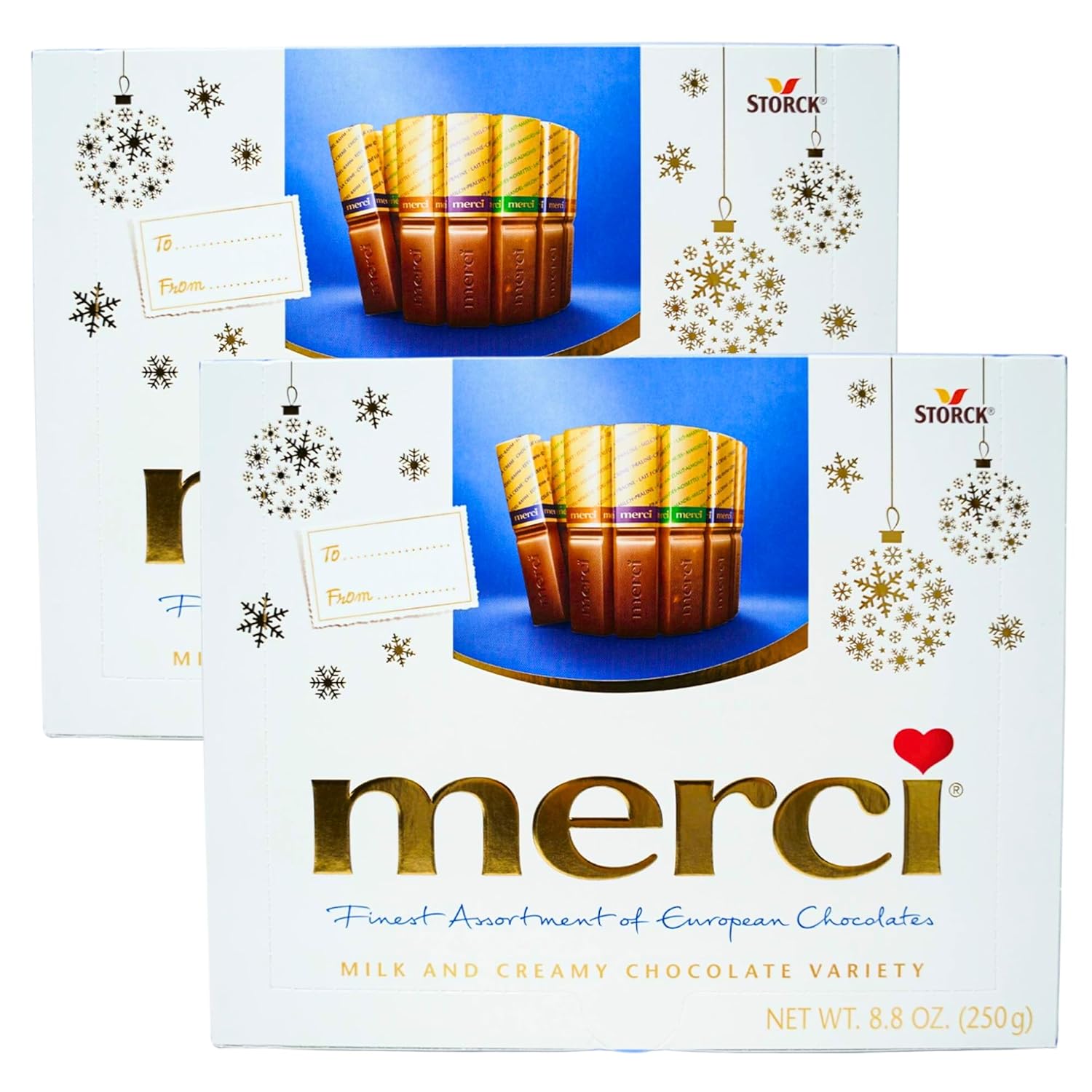 Needzo Merci Assorted Chocolate Holiday Boxes with Milk and Almond Flavored Chocolate Pieces, Set of 2, 8.8 Ounces Each