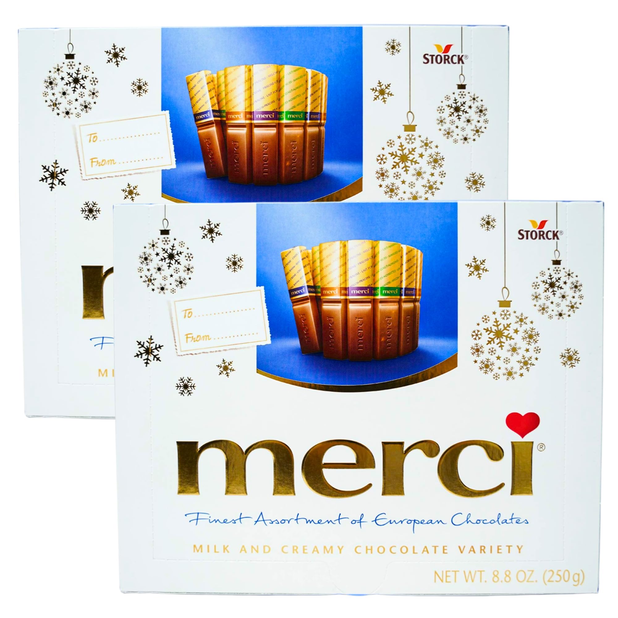 NeedzoMerci Assorted Chocolate Holiday Boxes with Milk and Almond Flavored Chocolate Pieces, Set of 2, 8.8 Ounces Each