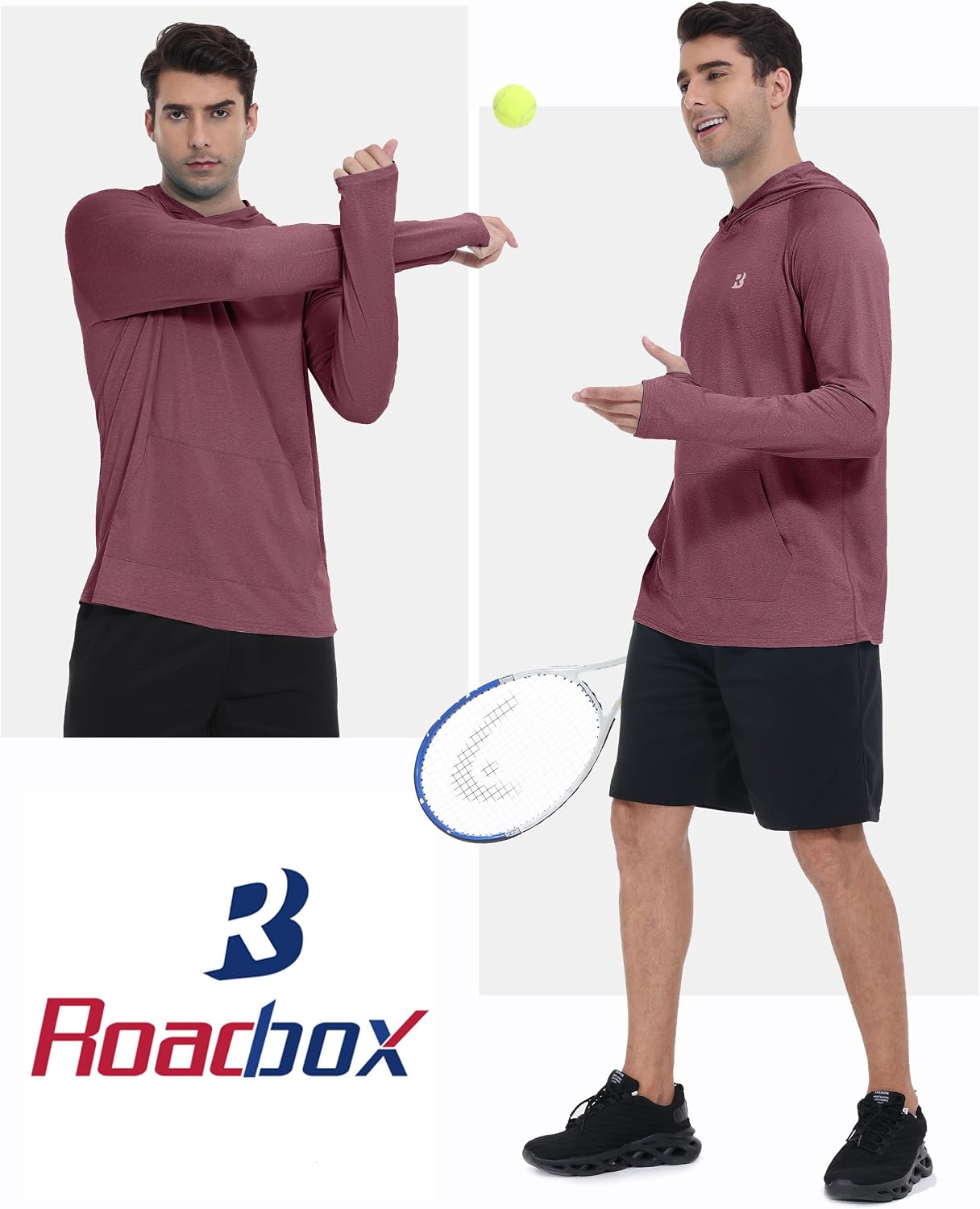Roadbox UPF 50+ Mens Sun Hoodie, Long Sleeve UV Protection Fishing Shirt with Pocket, Outdoor Running Athletic Rash Guard image 5