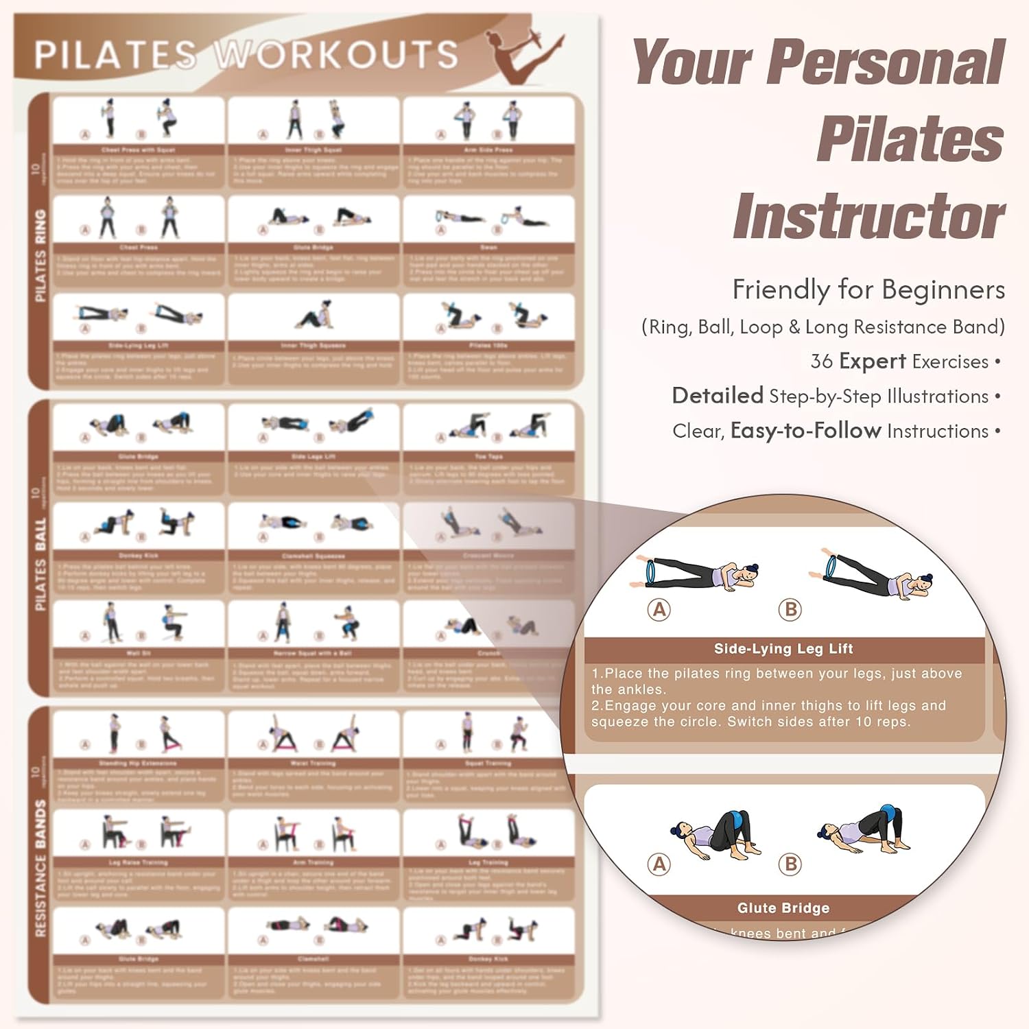 GINMIC Pilates Kit, Pilates Equipment for Home Workouts, at Home Pilates Set with Complete Accessories: Pilates Ring, Pilates Ball, Long and Loop Resistance Bands, Socks, Massage Ball, Guide & Bag