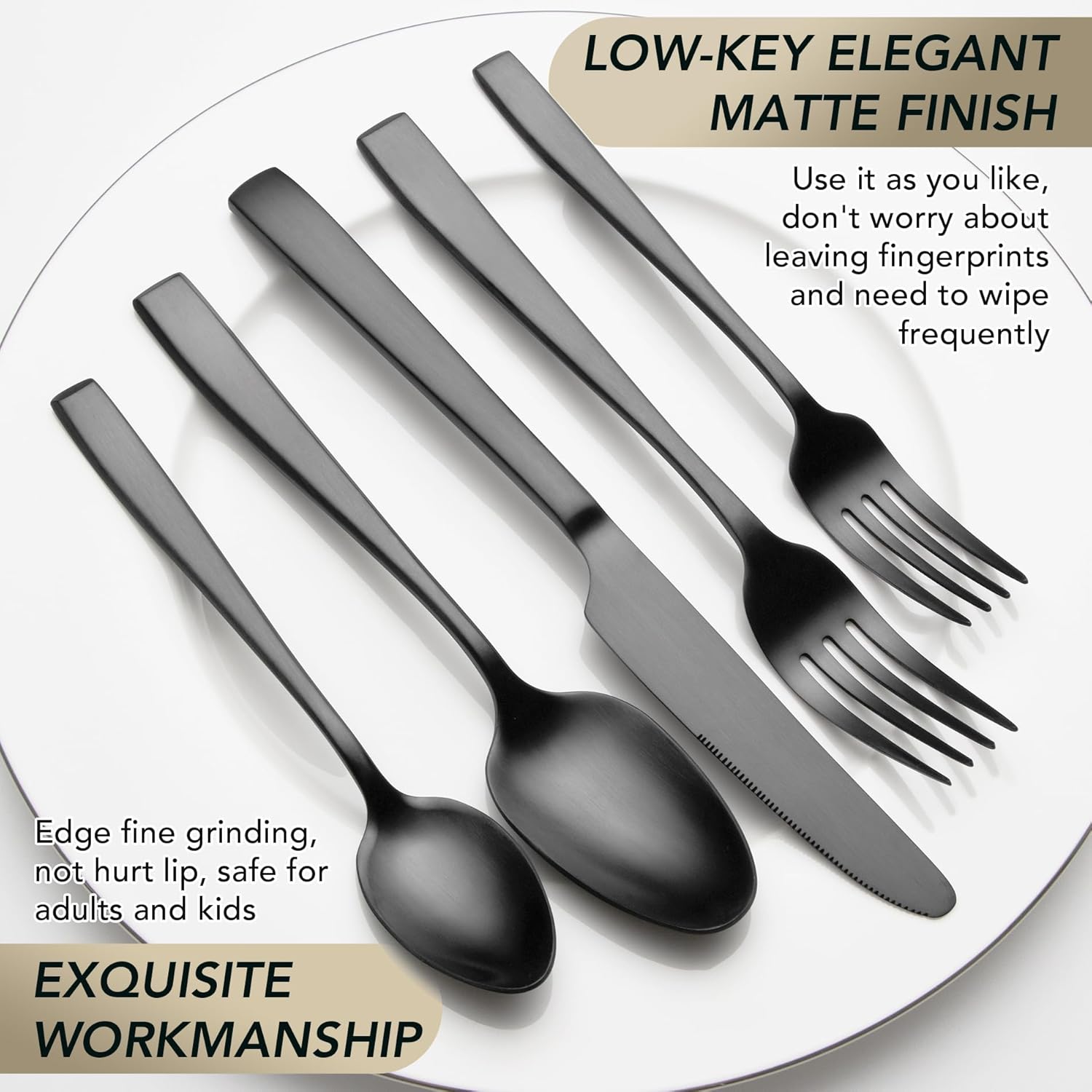 Matte Black Silverware Set, EIUBUIE 40-Piece Premium Stainless Steel Black Cutlery Set for 8, Matte Flatware Sets, Kitchen Utensils Sets Include Forks Spoons Knives