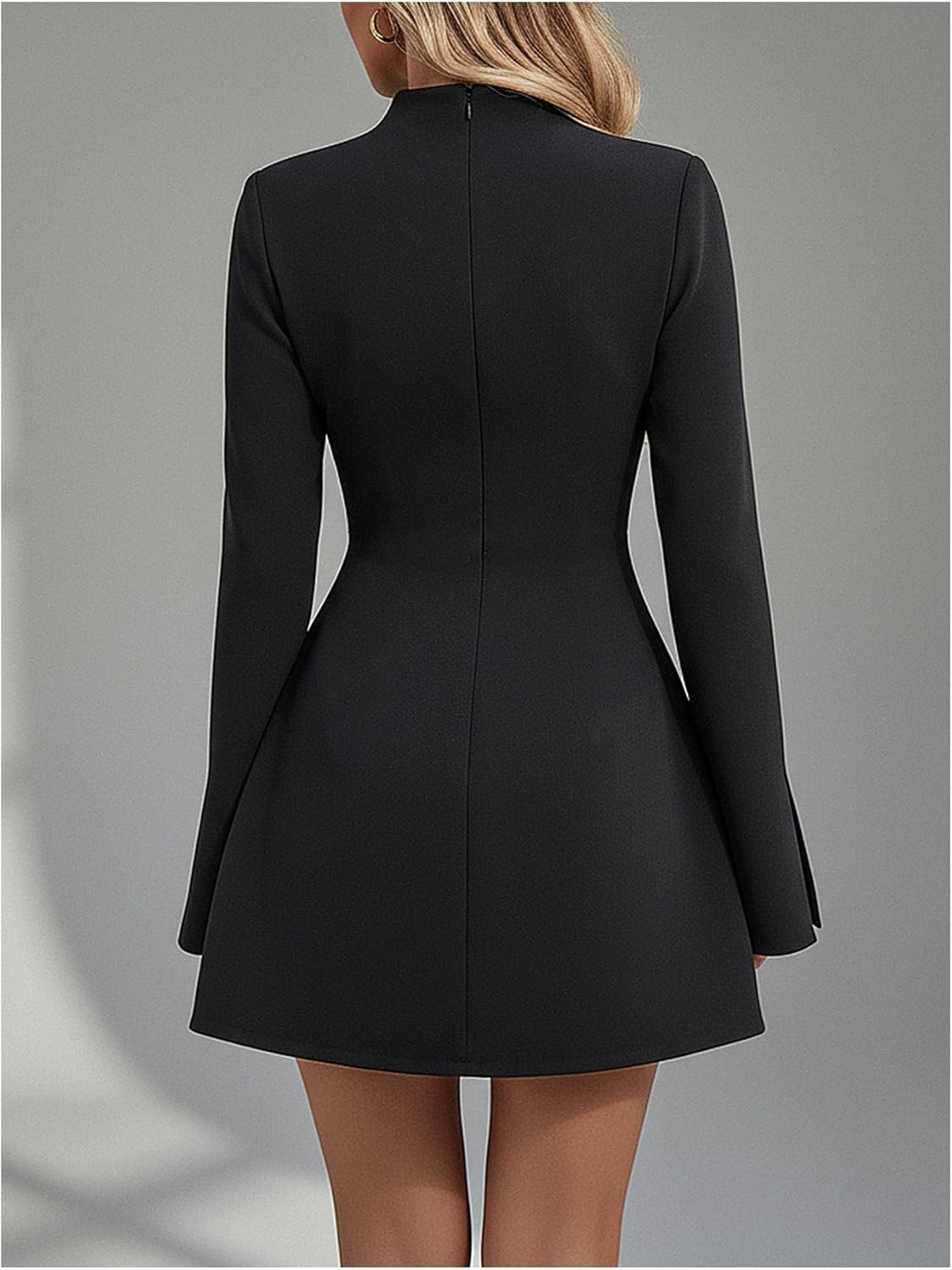 Women's Mock Neck Long Sleeve Work Dress Fall A Line Mini Elegant Cocktail Party Dresses - Image 2