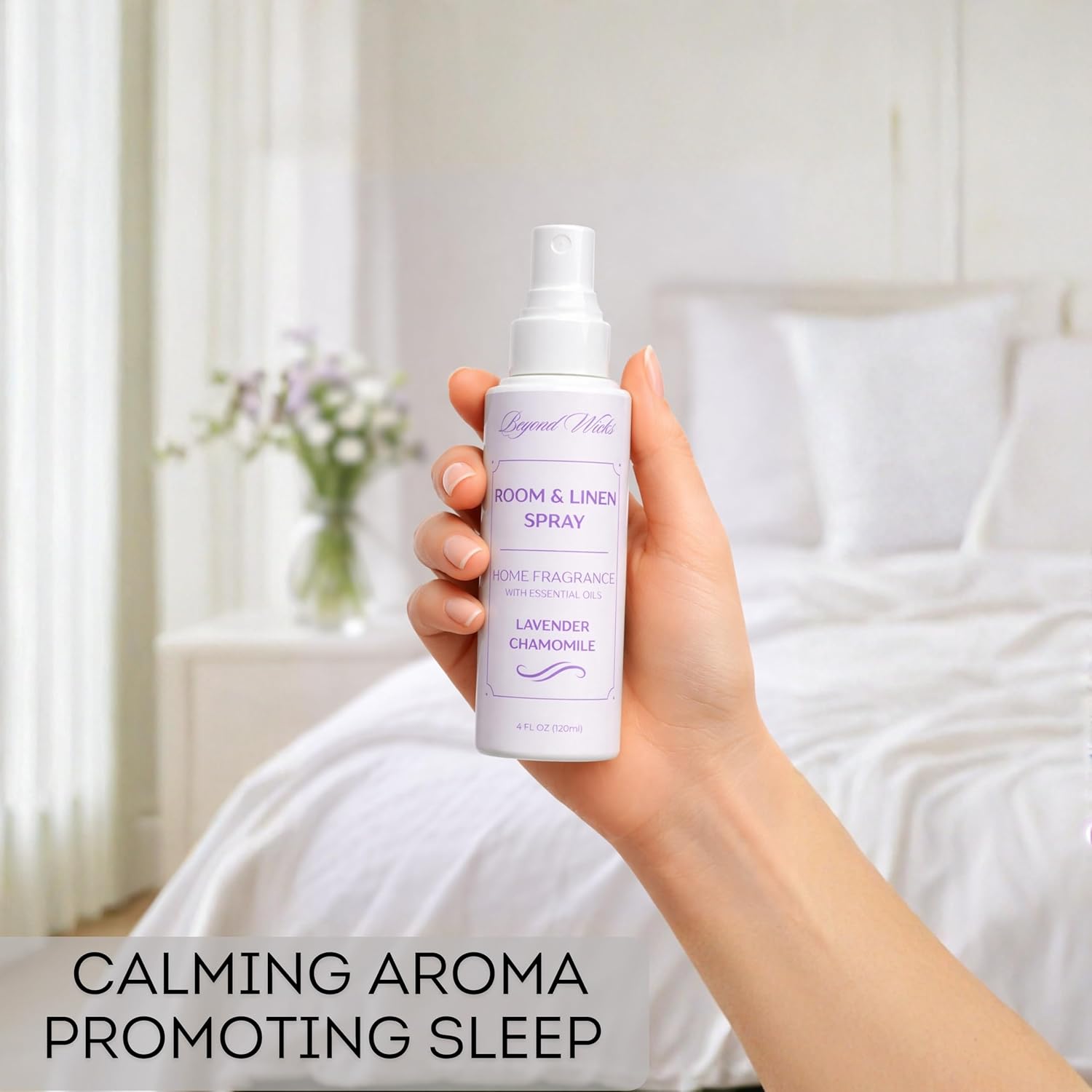 Lavender & Chamomile Room and Linen Spray – Lavender Room Spray with Essential Oils – Air Freshener Spray – 4 fl oz (120 ml) by Beyond Wicks - Image 3