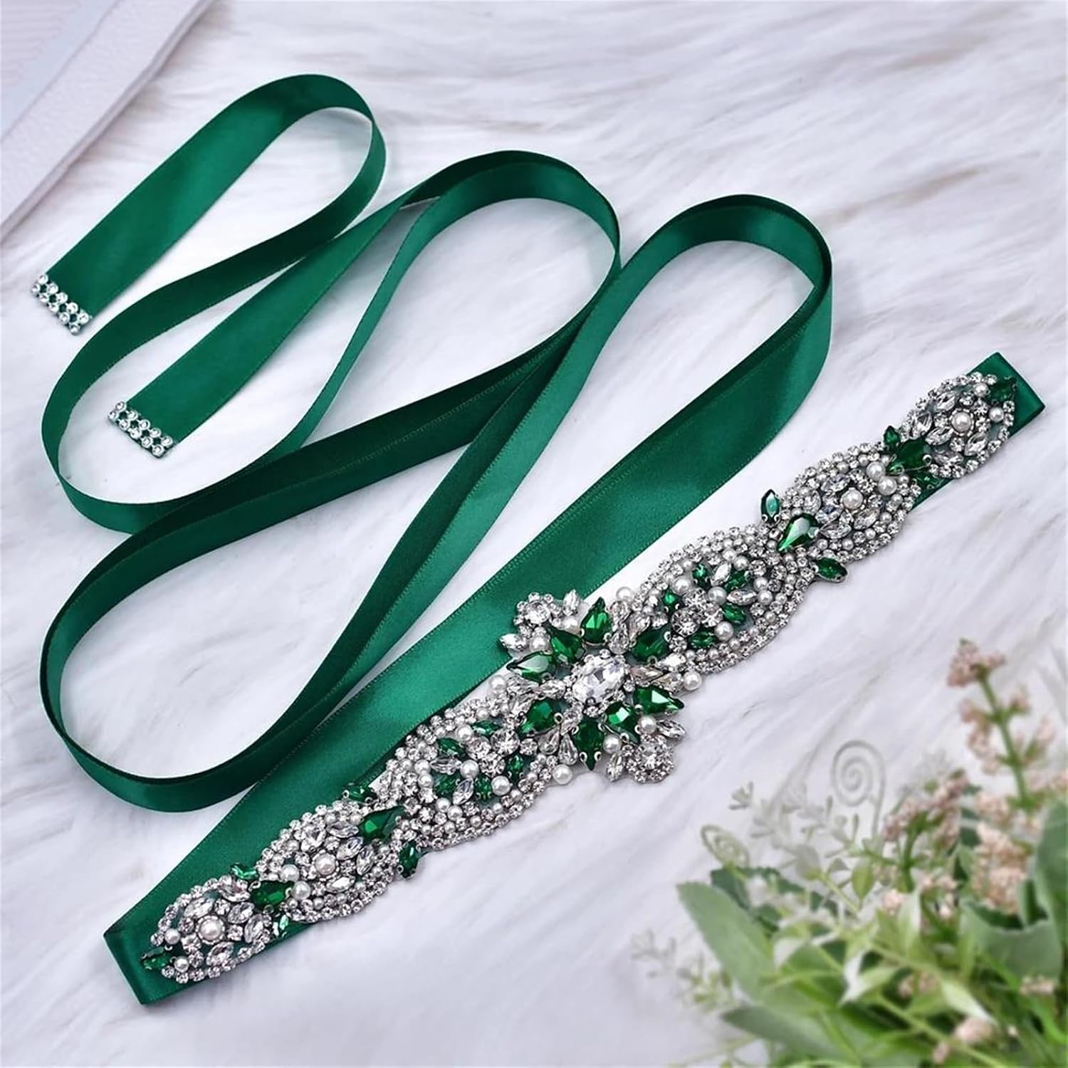 Women’S Wedding Rhinestone Sash With Jeweled Stone Applique Handmade Bridal Dress Belt Party Ribbon Accessory