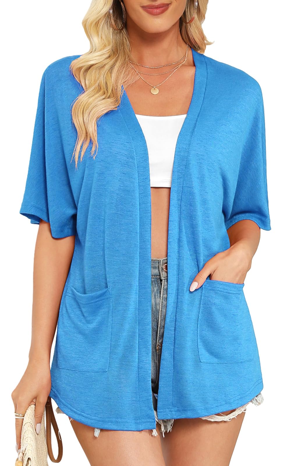 Wiwclo Veryoung Womens 2026 Summer Lightweight Cardigan Short Sleeve Open Front Casual Loose Cover Ups with Pockets