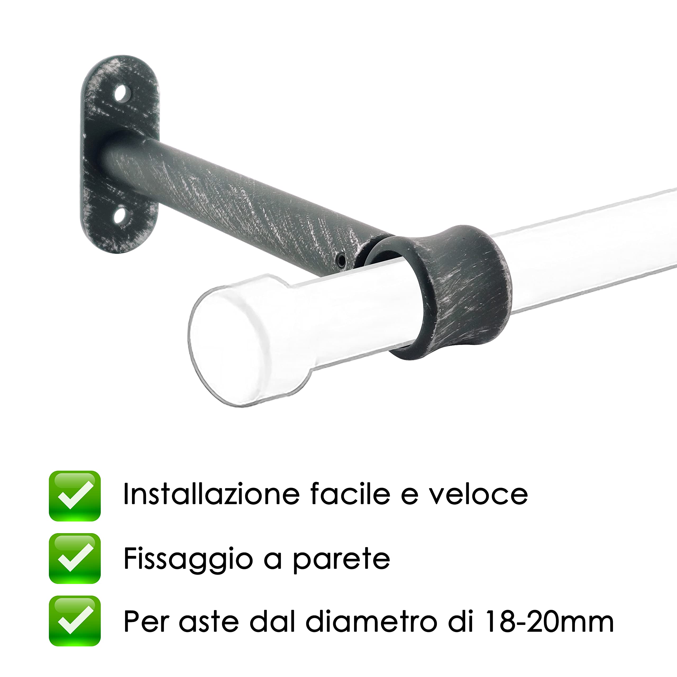 Staffe Per Asta In Alluminio - Coppia Per Bastoni 18-20mm | Nero/Argento, Montaggio Facile - Foto 4
