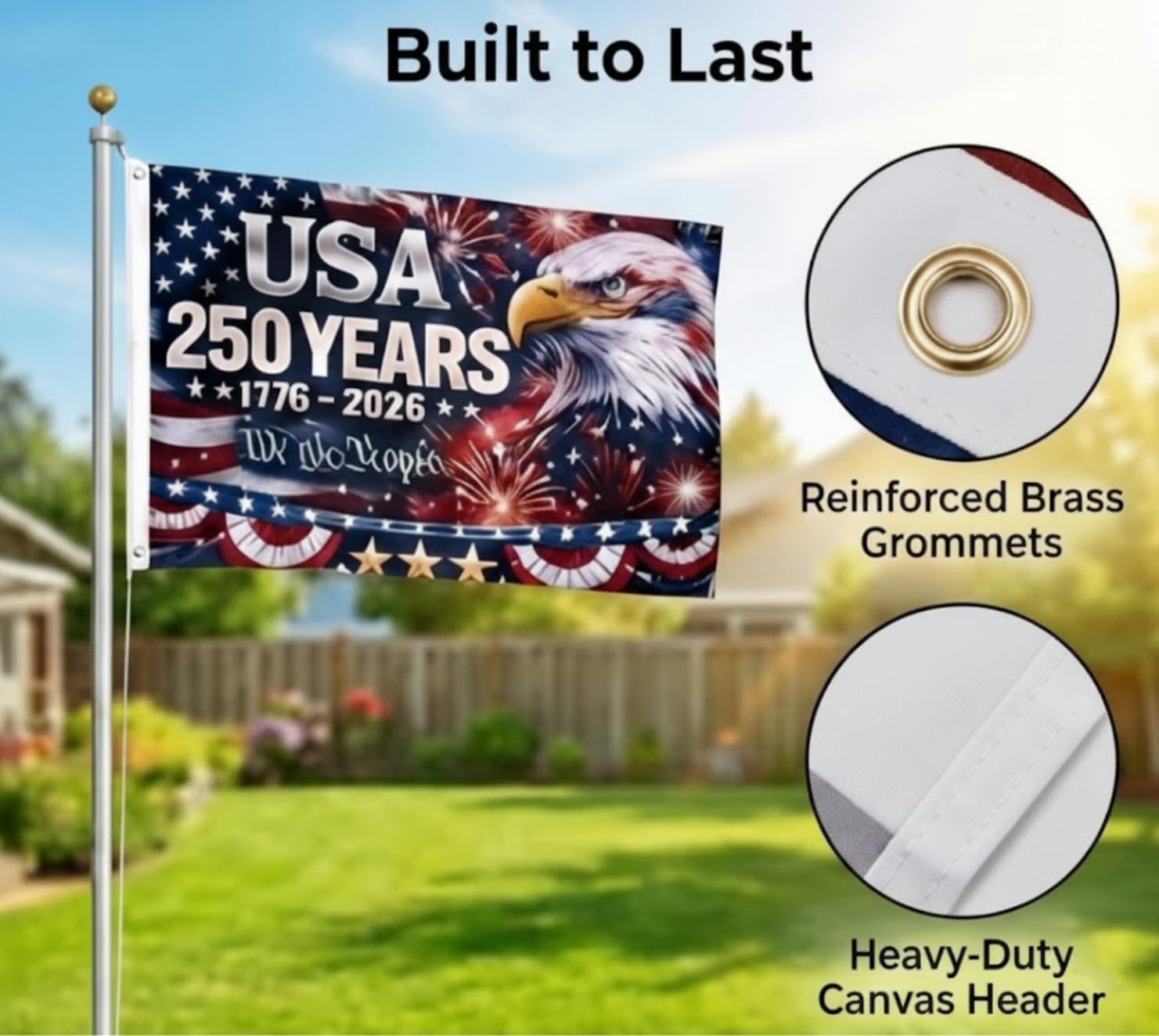 250 Anniversary USA Flag 3x5 FT Double Sided 3-Ply: 1776-2026 250 Year American Anniversary Flag for Outside Heavy Duty USA 250th Patriotic Commemorative Banner Reinforced Brass Grommets