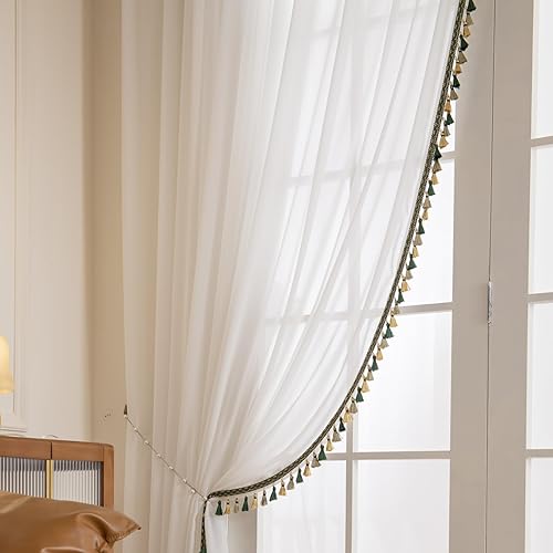 Cortinas traslúcidas blancas de 84 pulgadas de largo, cortinas plisadas para ventana con filtro de luz con ganchos, cortinas plisadas para