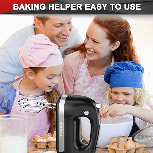 Miniatura 7 de Lord Eagle Batidora de mano eléctrica de 400 W, batidora de mano de 5 velocidades, 5 accesorios de acero inoxidable para hornear, pastel, huevo,