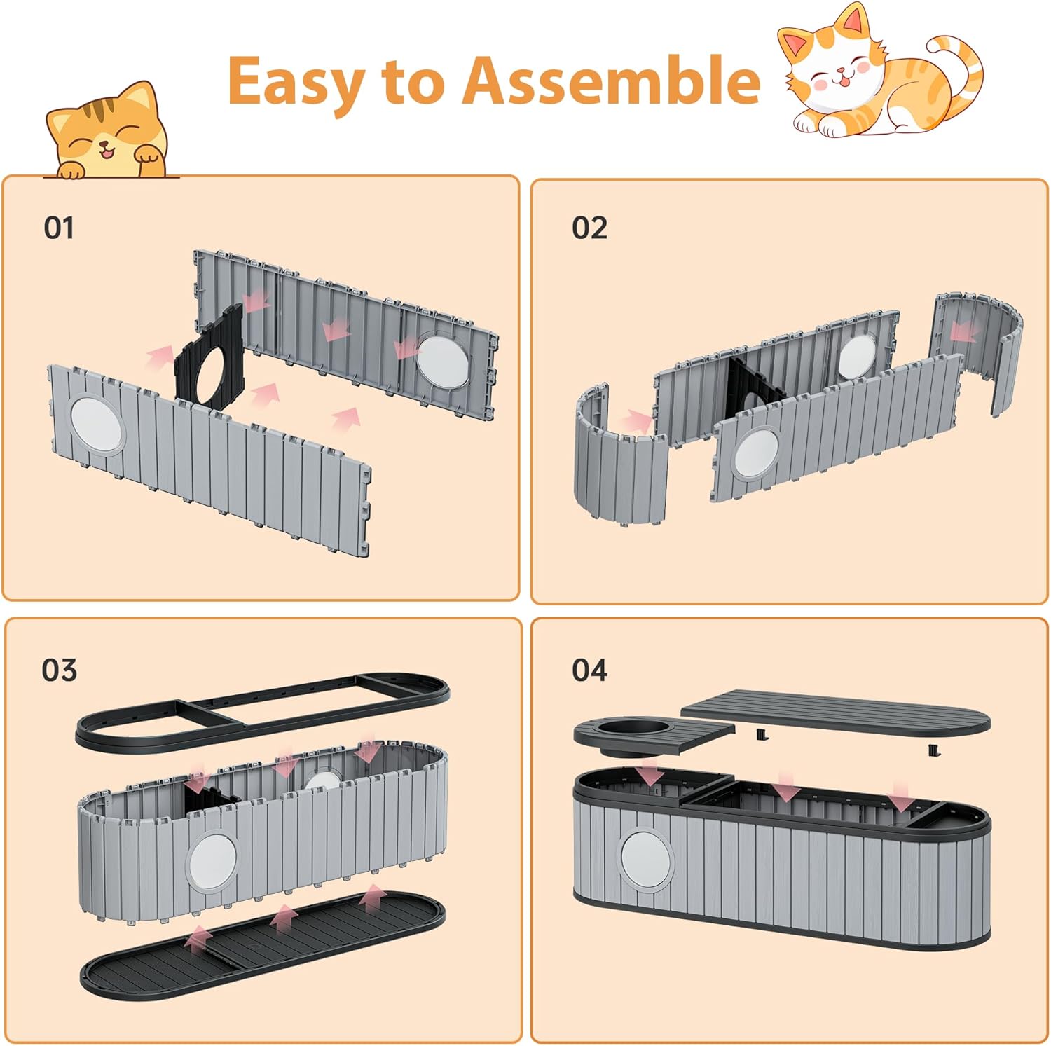 Hidden Litter Box Furniture for 2 Cats,Cat Litter Box Enclosure with Round Lift-up Door,Large Cat Cabinet,Indoor Cats House with Two Exits Grey