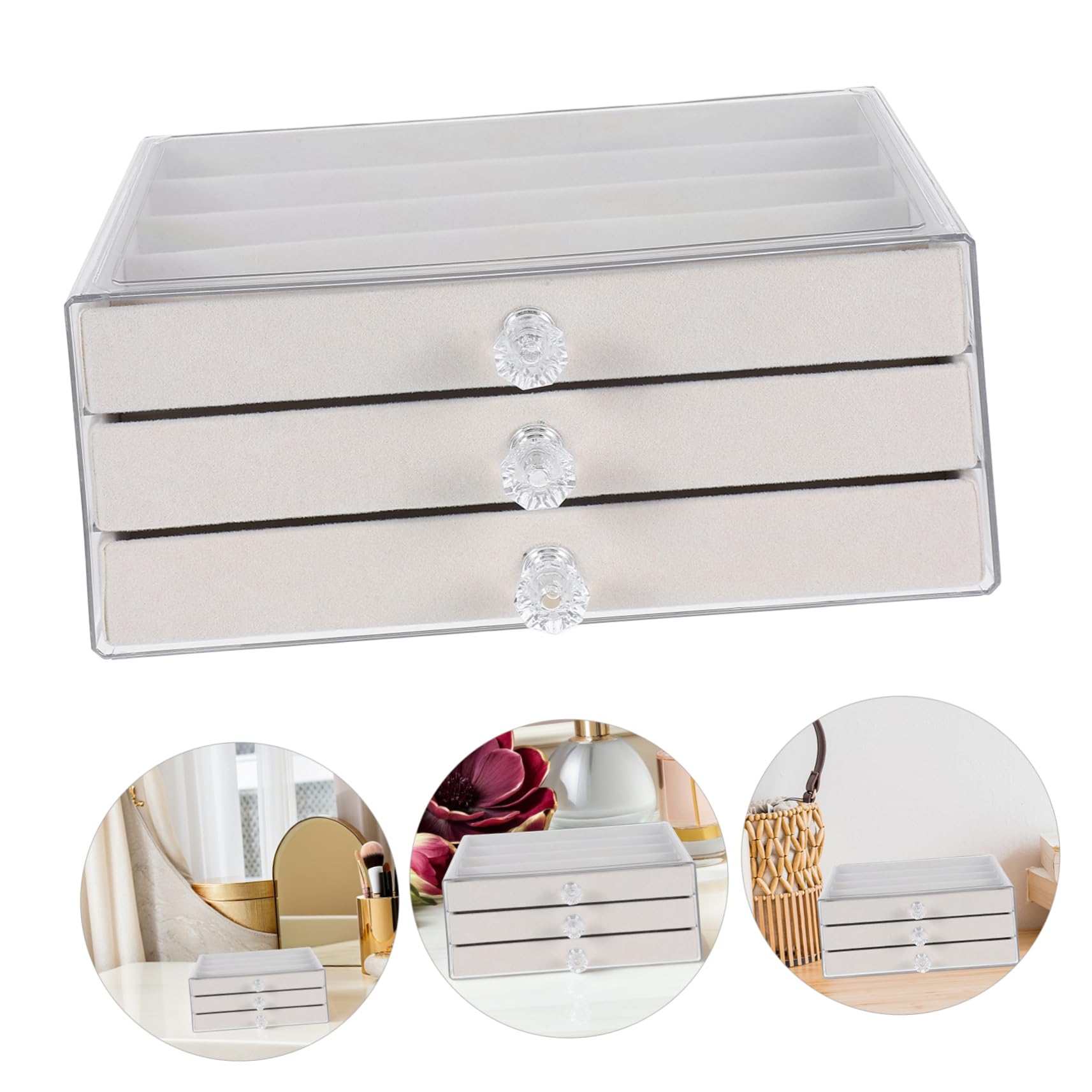 Schmuckaufbewahrungsbox mit Schublade aus Pte, Beige, für Ketten