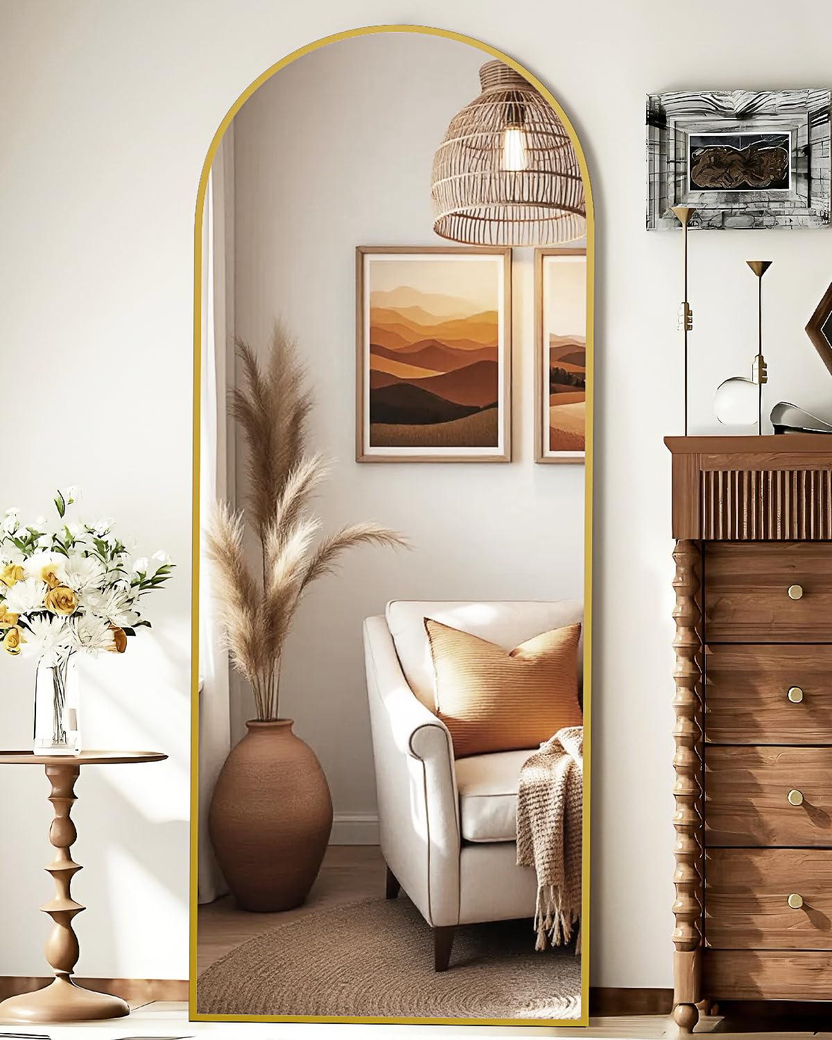 SUNQUEEN 58"x19" Floor Mirror Full Length, Arched Full Length Mirror with Stand, Full Body Mirrors for Bedroom Living Room or Cloakroom Gold