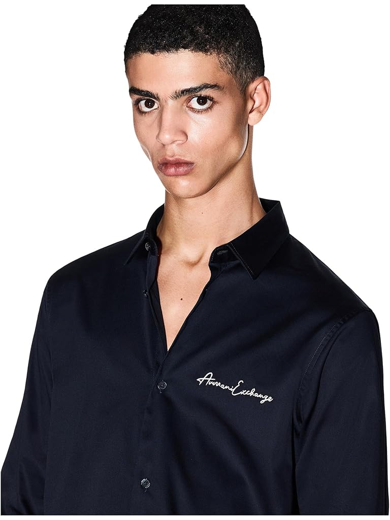 Navy Armani Exchange Script Logo Button Down
