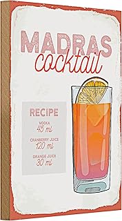 Madras Plaque en bois Cocktail | Recette vintage | Décoration de bar | 20 cm x 30 cm