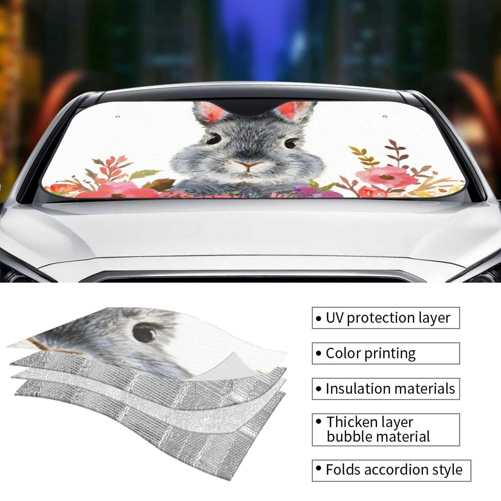 Amazon | 車用サンシェード うさぎ 兎 ウサギ 花 可愛い (1） アニメ