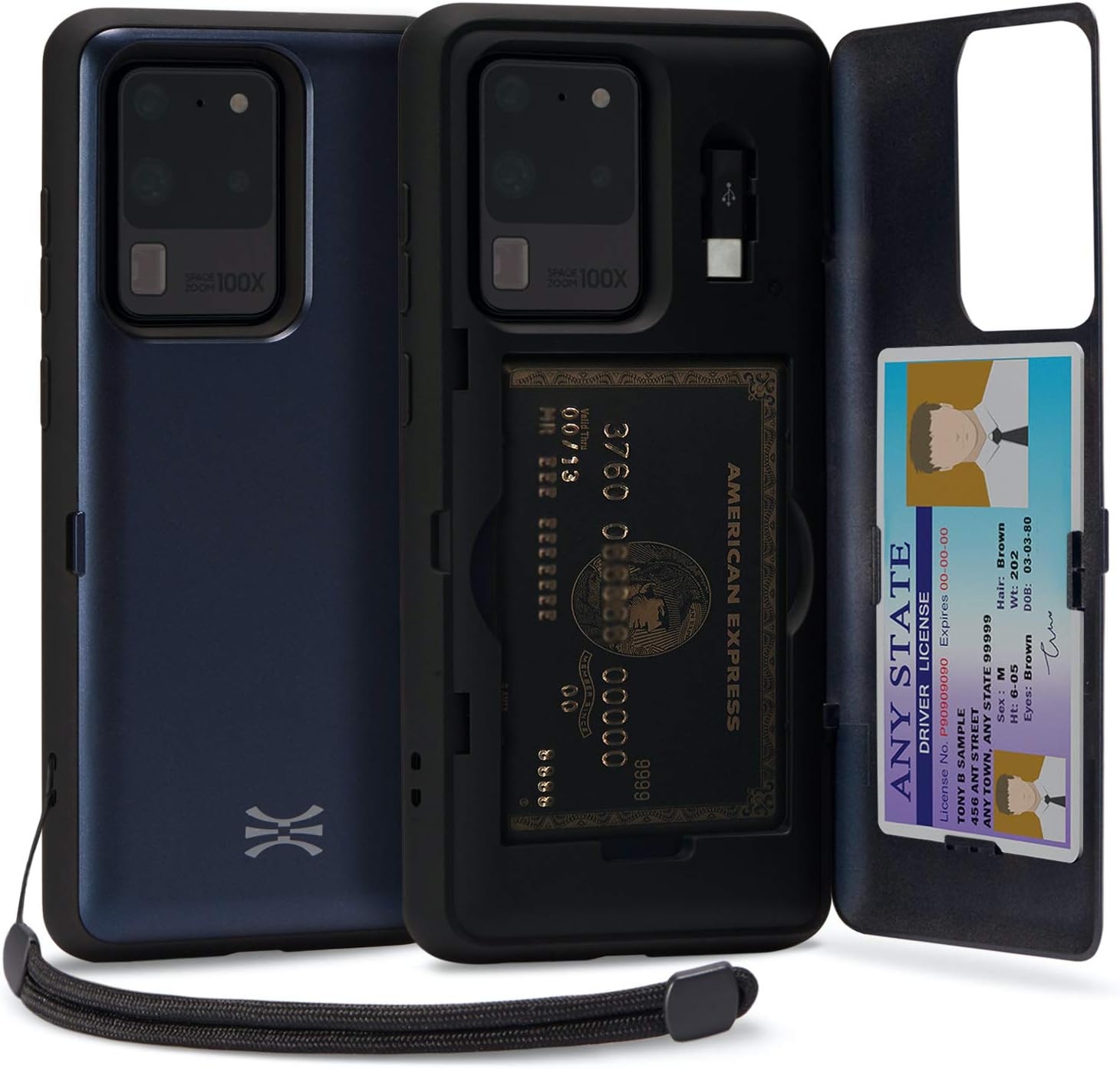 TORU CX PRO Case for Galaxy S20 Ultra, with Card Holder | Slim Protective Cover with Hidden Credit Cards Wallet Flip Slot Compartment Kickstand | Include Mirror, Strap, USB Adapter - Blue