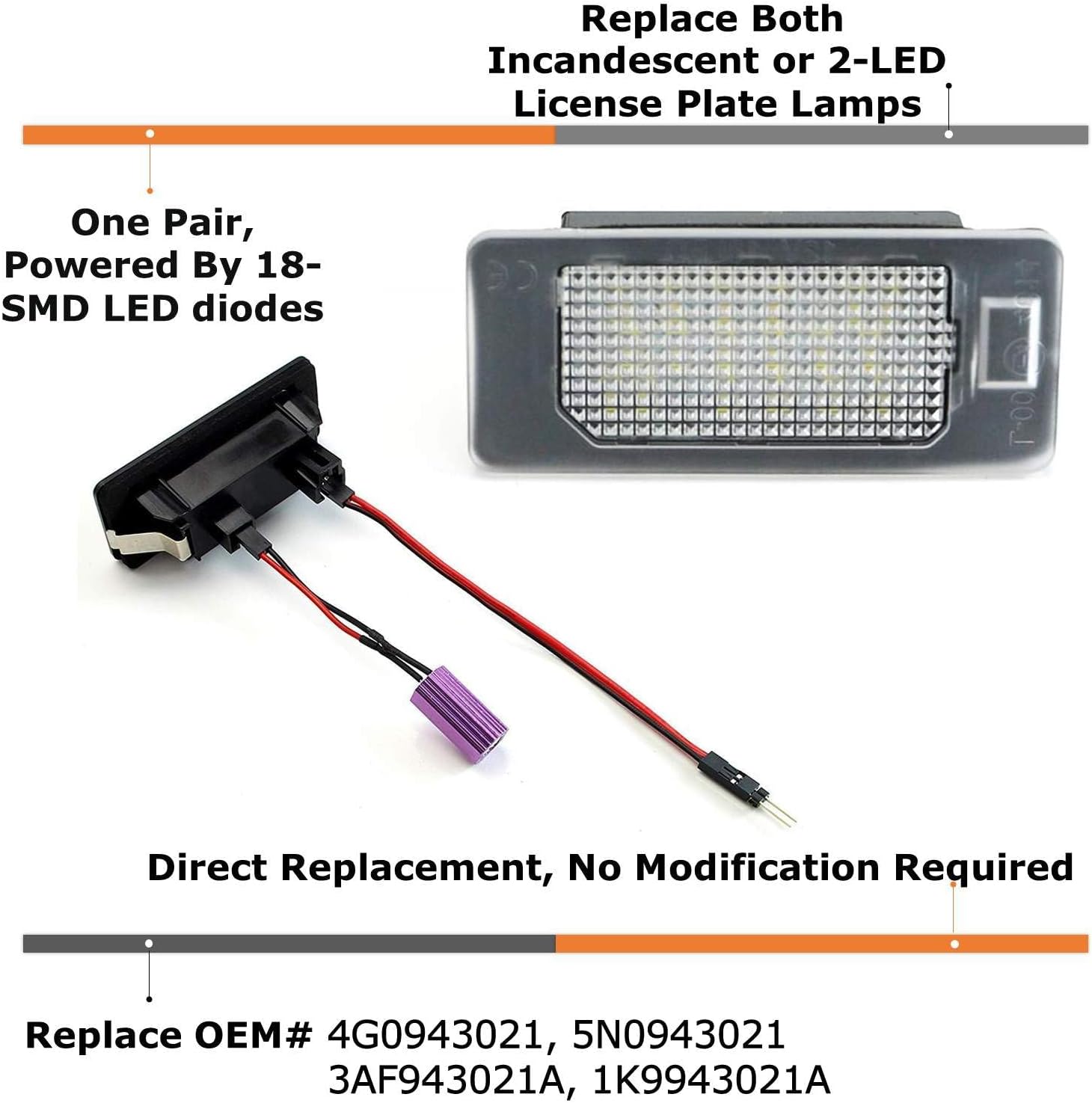iJDMTOY Xenon White 3W Full LED License Plate Light Kit Compatible With Volkswagen: Jetta Passat Touareg, Compatible With Audi: A1 A6 A7 Q5 TT w/Canbus Error Free Decoders