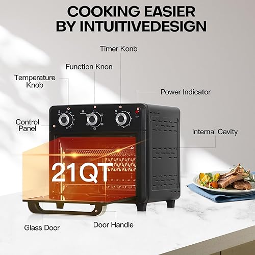 Miniatura 6 de Panana Horno tostador compacto con freidora de aire, 1400 W, 21 cuartos de galón con multifunción 6 en 1 y amplio rango de temperatura, horno
