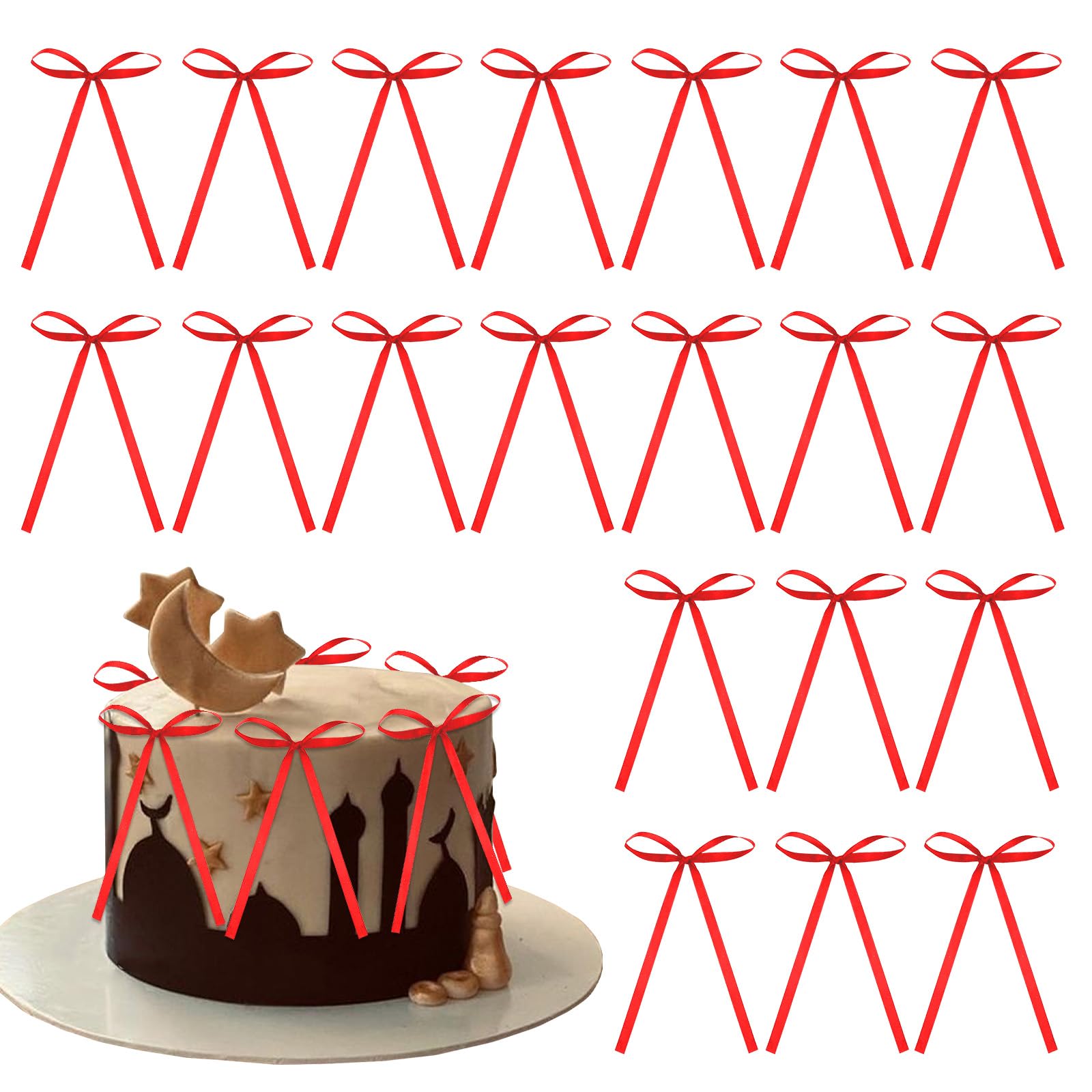 Lot De 40 Rubans à Gâteau - Nœuds Décoratifs Rouge Polyester Pour Anniversaire, Mariage